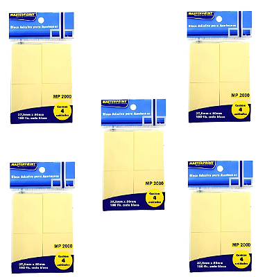 BLOCO ADESIVO KIT COM 5 UNID. MP2000 | C/ 4 UNI. DE 100 FLS | 37,5mmX50mm