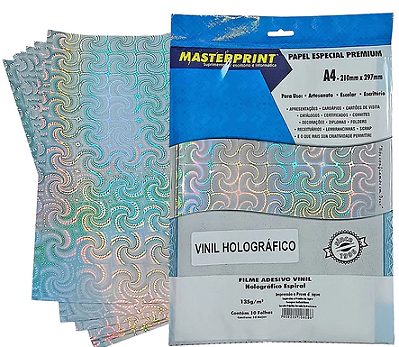 FILME ADESIVO VINIL A4 HOLOGRAFICO ESPIRAL 135g/m²