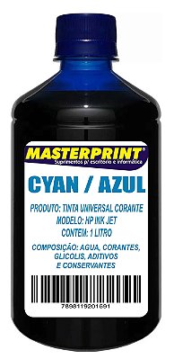 TINTA HP CORANTE UNIVERSAL MASTERPRINT 1 LITRO AZUL CYAN PARA BULK INK