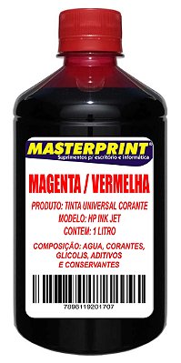 TINTA HP CORANTE UNIVERSAL MASTERPRINT 1 LITRO VERMELHA MAGENTA PARA BULK INK