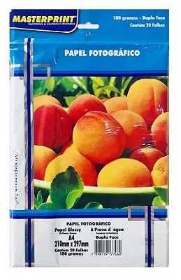 PAPEL FOTO GLOSSY MASTERPRINT DUPLA FACE 180 GRAMAS 20 FOLHAS