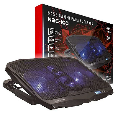 BASE NOTEBOOK GAMER C3TECH NBC-100BK C/ 4 COOLER LED AZUL DISPLAY LCD