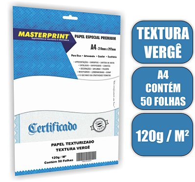 PAPEL BRANCO VERGÊ MASTERPRINT A4 50 FOLHAS 120G