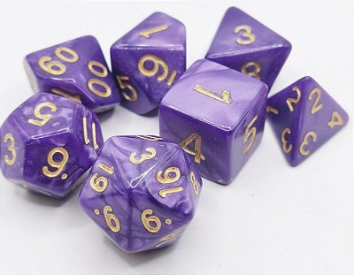 KIT 7 DADOS PARA RPG ROXO PEROLADO CÓDIGO 833