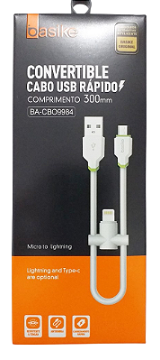 CABO MICRO USB COM ADAPTADOR PARA LIGHTNING BASIKE BA-CBO9984 30 CM 2.4A