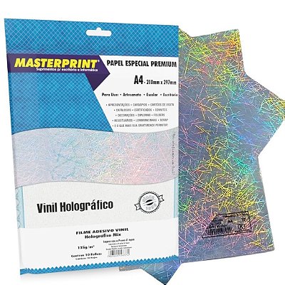FILME ADESIVO VINIL HOLOGRÁFICO MIX 135G 10 FOLHAS PARA IMPRESSORA JATO DE TINTA