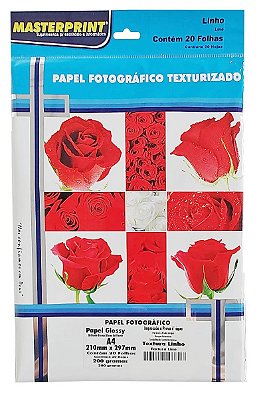 PAPEL FOTO GLOSSY TEXTURA LINHO MASTERPRINT A4 20 FOLHAS 200G