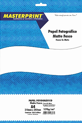 PAPEL FOTO MATTE FOSCO MASTERPRINT A4 100 FOLHAS 170G