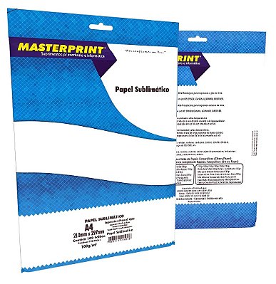 PAPEL SUBLIMÁTICO PARA SUBLIMAÇÃO MASTERPRINT A4 100G 100 FOLHAS