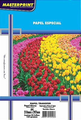 PAPEL TRANSFER TECIDO CLARO MASTERPRINT GLOSSY A4 160G 05 FOLHAS