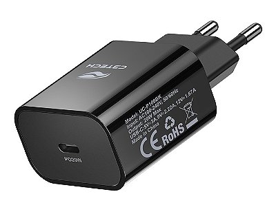 CARREGADOR USB TIPO C C3TECH UC-P100BK COM POWER DELIVERY 3.0 20W