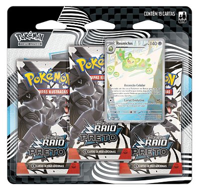 BLISTER TRIPLO POKÉMON RAIO PRETO REUNICLUS 19 CARTAS NO TOTAL