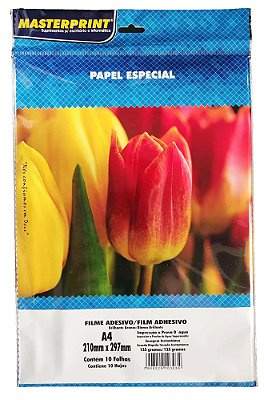 FILME ADESIVO BRILHANTE BRANCO MASTERPRINT A4 135G 10 FOLHAS