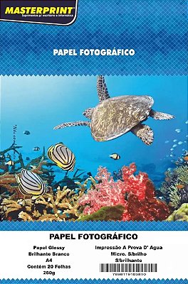 PAPEL FOTO GLOSSY MICROPORO SEM BRILHO 260G MASTERPRINT A4 20 FOLHAS PARA 3X4