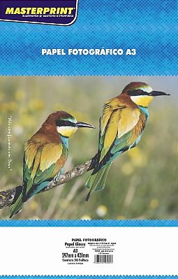 PAPEL FOTO GLOSSY A3 MASTERPRINT 180G 50 FOLHAS
