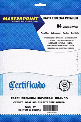 PAPEL OFFSET OPALINE DIPLOMATA SULFITE 120G MASTERPRINT A4 50 FOLHAS