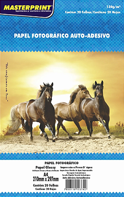 PAPEL FOTO GLOSSY ADESIVO 130G A4 20 FOLHAS MASTERPRINT