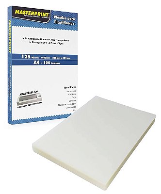 PLASTICO PARA PLASTIFICAÇÃO POLASEAL A4 125 MICRAS 100 UNIDADES MASTERPRINT