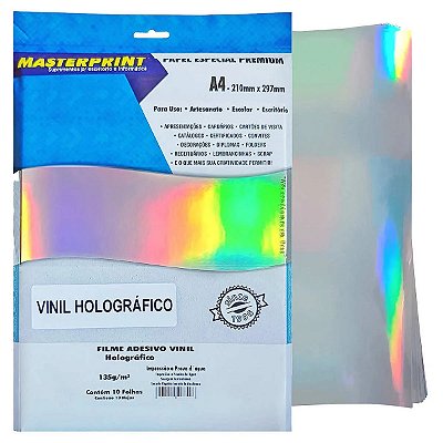 FILME ADESIVO VINIL HOLOGRÁFICO MASTERPRINT 135G 10 FOLHAS A4