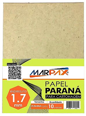 PAPEL PARANÁ PARA CARTONAGEM 1,7 MM A4 21,5 X 30,5 CM 10 UNIDADES MARPAX