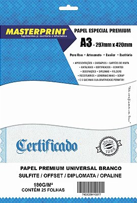 PAPEL OFFSET SULFITE OPALINE DIPLOMATA A3 180G MASTERPRINT 25 FOLHAS