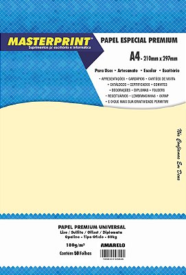 PAPEL OFFSET SULFITE OPALINE DIPLOMATA AMARELO 180G MASTERPRINT A4 50 FOLHAS
