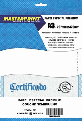 PAPEL BRANCO COUCHÊ SEMIBRILHO A3 200G MASTERPRINT 100 FOLHAS