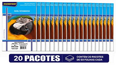 20 PACOTES PAPEL FOTO MASTERPRINT GLOSSY A4 180G 50 FOLHAS