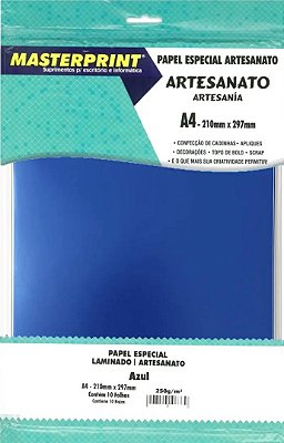 PAPEL ESPECIAL ARTESANATO LAMINADO LAMICOTE AZUL 250G MASTERPRINT A4 10 FOLHAS