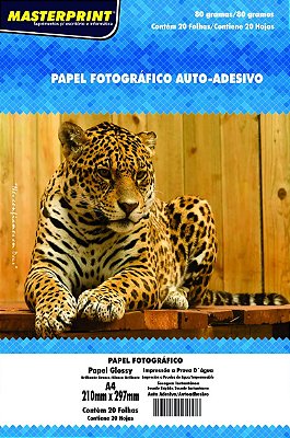 PAPEL FOTO GLOSSY ADESIVO A4 80G 20 FOLHAS MASTERPRINT