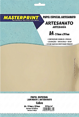 PAPEL ESPECIAL ARTESANATO LAMINADO LAMICOTE COBRE 250G MASTERPRINT A4 10 FOLHAS