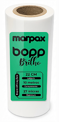 BOPP BRILHO PARA LAMINAÇÃO A4 27 MICRAS 22 CM X 10 METROS MARPAX BO1224