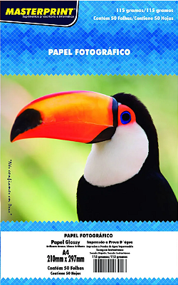 PAPEL FOTO GLOSSY A4 115G 50 FOLHAS MASTERPRINT