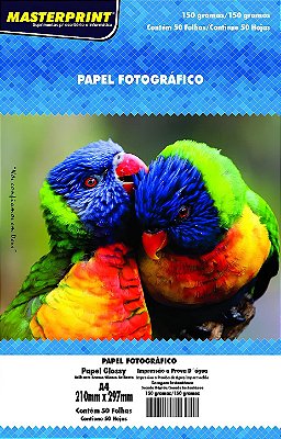 PAPEL FOTO GLOSSY A4 150G 50 FOLHAS MASTERPRINT