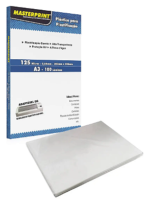 PLASTICO PARA PLASTIFICAÇÃO POLASEAL A3 125 MICRAS 100 UNIDADES MASTERPRINT