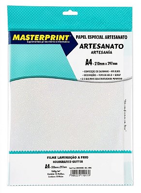 FILME LAMINAÇÃO A FRIO HOLOGRAFICO GLITTER A4 160G 10 FOLHAS MASTERPRINT