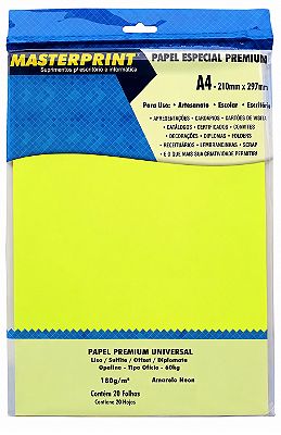 PAPEL OFFSET SULFITE OPALINE DIPLOMATA AMARELO NEON A4 180G 20 FOLHAS MASTERPRINT