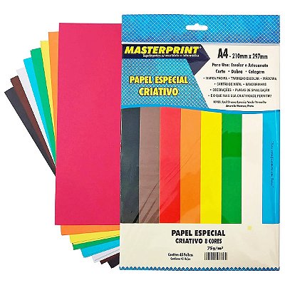PAPEL ESPECIAL CRIATIVO 8 CORES A4 75G 45 FOLHAS MASTERPRINT