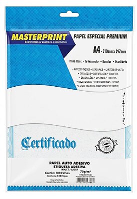 PAPEL ADESIVO ETIQUETA ADESIVA INKJET / LASER A4 70G 100 FOLHAS MASTERPRINT