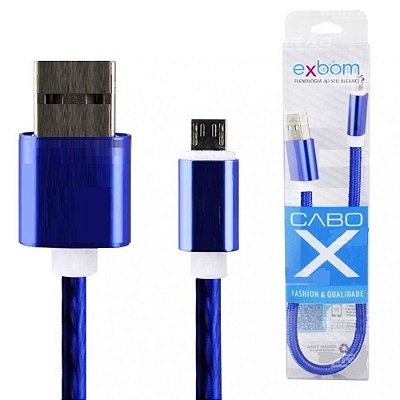 CABO MICRO USB REVESTIDO EXBOM 30 CM CARGA RAPIDA