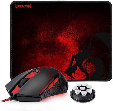 KIT MOUSE + MOUSEPAD GAMER REDRAGON M601-BA LED RGB 3200 DPI 7 BOTÕES