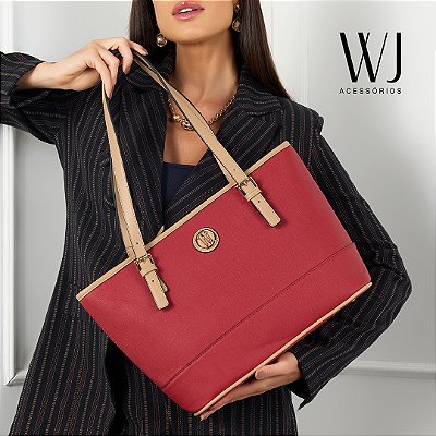 Bolsa Shopping Bag Grande Bicolor 46139 - Vermelho - Coleção WJ Inverno 2025
