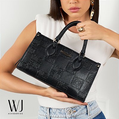 Bolsa Satchel Media Alongada Monograma 46161 - Preto - Coleção WJ Inverno 2025