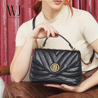 Bolsa Top Handle Media Em Matelasse 46174-012 - Preto - Coleção Inverno 2025 - WJ Acessórios