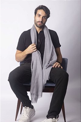 Pashmina Masculina 100% Lã da Kashmira Cinza