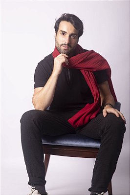 Pashmina Masculina 100% Lã da Kashmira Vermelha