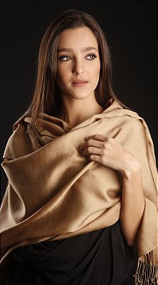 Pashmina Lã da Kashmira com Seda Caramelo Dourada