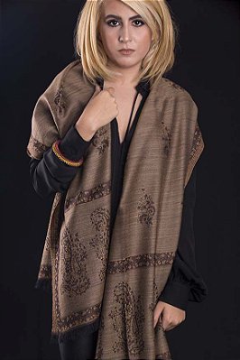 Pashmina 100% Lã da Kashmira Jacquard Marrom