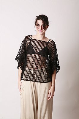 Blusa Pashmi Tela Quadriculada Preta