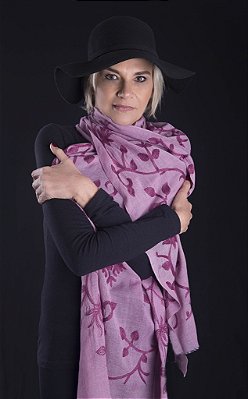 Pashmina 100% Lã da Kashmira Jamawar Bordado Flores Vinho